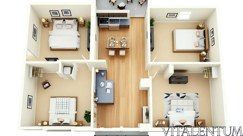 AI ART Apartment Layout Design with Three Bedrooms