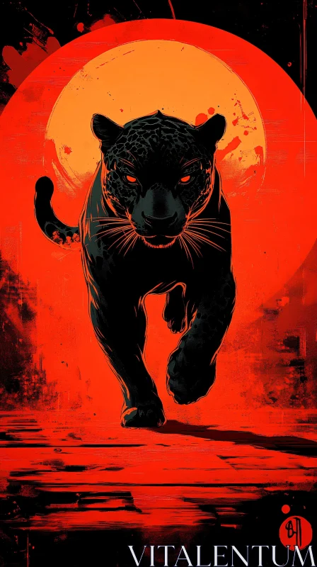 AI ART Artistic Panther in Red Sunscape