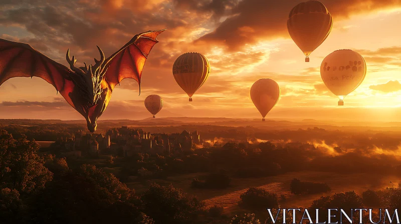 AI ART Fantasy Landscape with Dragon and Balloons