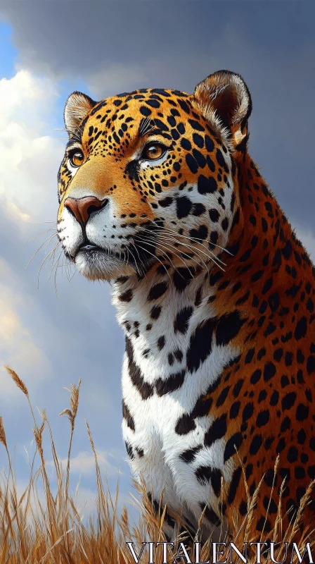 Leopard Portrait Against Cloudy Sky AI Image