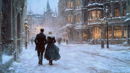 Couple Walking in Winter Wonderland