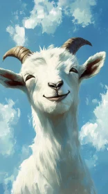 Joyful Goat Portrait Against Sky