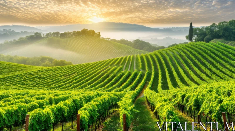 Green Vineyard Fields in Italy: A Captivating Natural Landscape AI Image