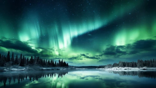 Mesmerizing Aurora Borealis Over Pond - Nature's Spectacle