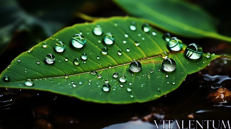 Nature's Raw Vulnerability: Leaf with Raindrops and Pebbles AI Image