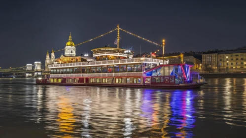 Nighttime Ferry Boat on the River: Elaborate Gilding and Colorful Compositions