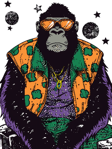 Stylish Gorilla in Sunglasses and Colorful Vest - Ideal for T-Shirt Design