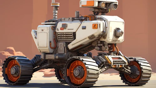 White and Orange Sci-Fi Robot in Field: A Captivating Artwork