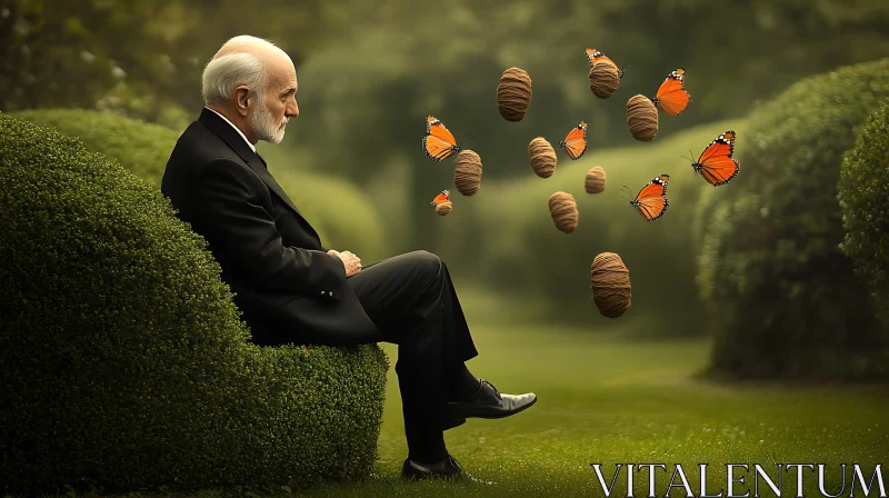 Serene Contemplation with Butterflies