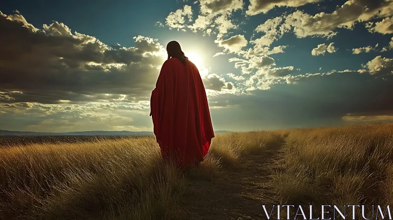 Person in Cloak Walking Towards Light