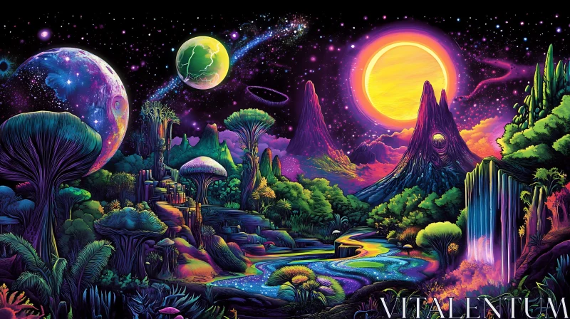 Fantasy Alien World with Planets and Trees