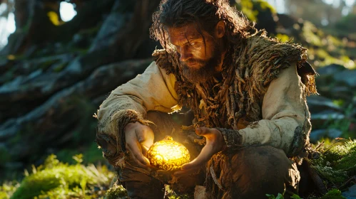 Enigmatic Forest Dweller with Luminous Sphere