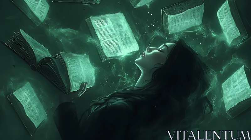 Floating Books and Dreaming Woman