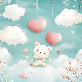 Dreamy Bear with Hearts Illustration
