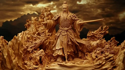 Detailed Wood Carving of a Noble Warrior