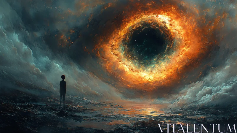 AI ART Fiery Portal and Contemplative Child