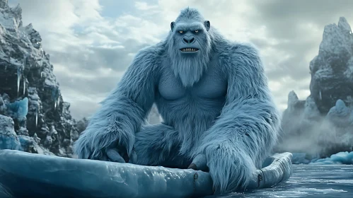 Icy Blue Yeti in a Winter Landscape