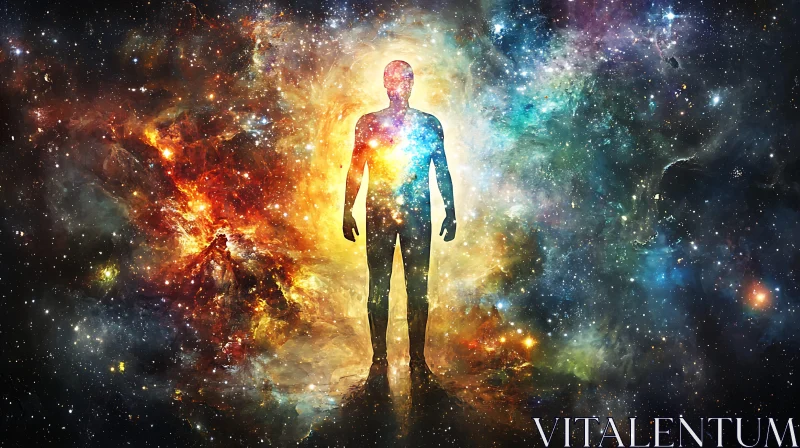 Cosmic Silhouette: A Nebula-Filled Human Form