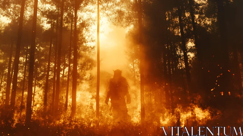 Eerie Shadow Amidst Forest Flames