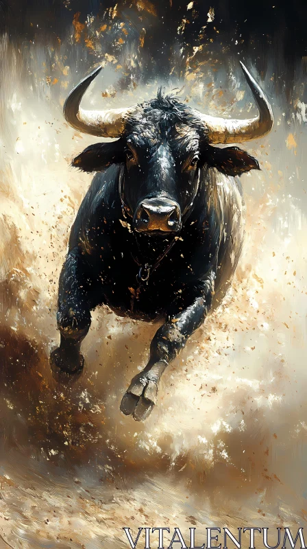 Energetic Bull in Motion AI Image