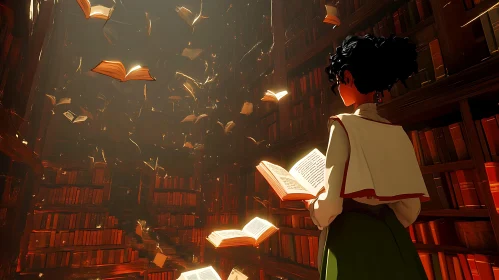 Library dream with floating books