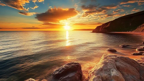 Coastal Sunset with Rocks and Golden Light