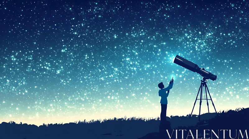 Stargazing Silhouette Under Cosmic Sky