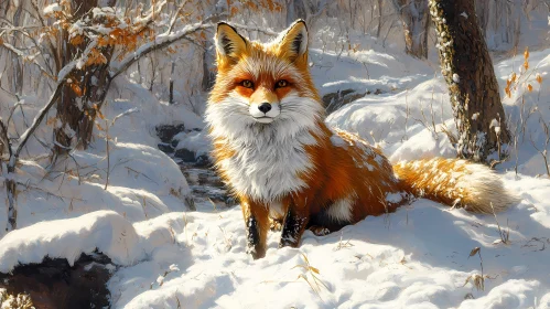 Fox in Snowy Forest