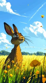 Illustrated Rabbit Skyward Gaze