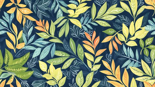 Botanical Leaf Pattern on Dark Background