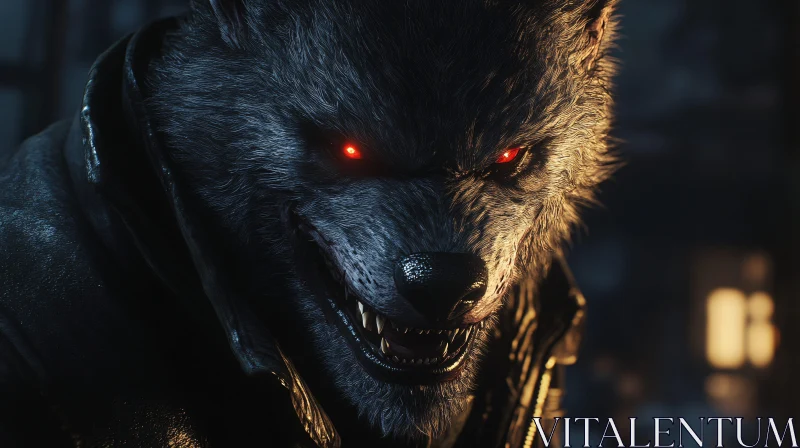 Intense Werewolf Gaze in Dark Attire