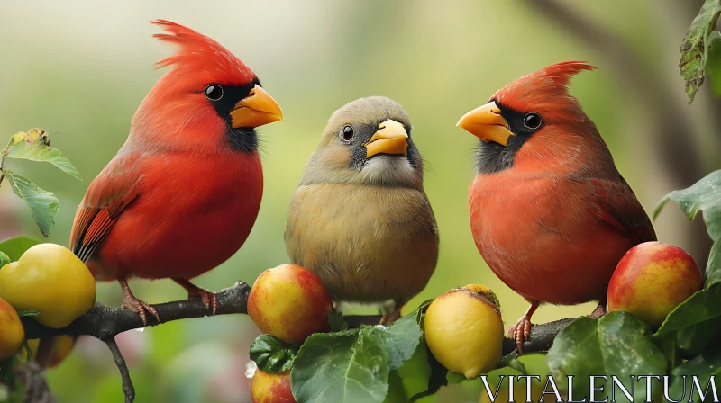 Birds on Branch with Fruits
