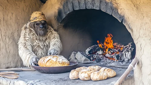 Sasquatch Baking Bread in Rustic Oven