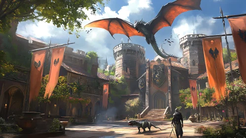 Medieval Castle Dragon Guardian Art