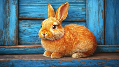 Orange Rabbit Against Blue Boards