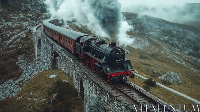 Old Locomotive Crossing Stone Bridge
