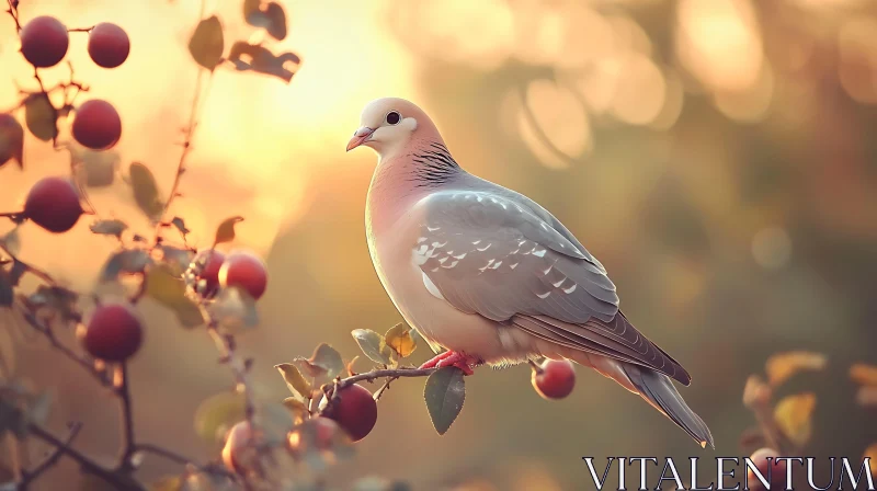Peaceful Dove Perched Among Berries
