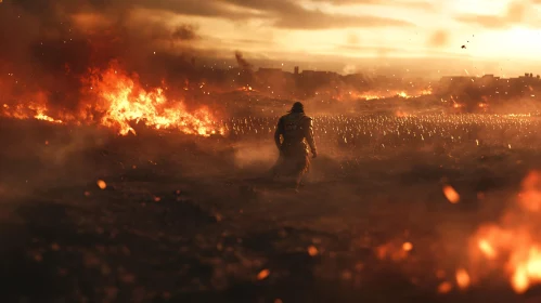 Solitary Figure Amidst Inferno