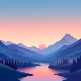 Tranquil Blue Mountain River at Sunset