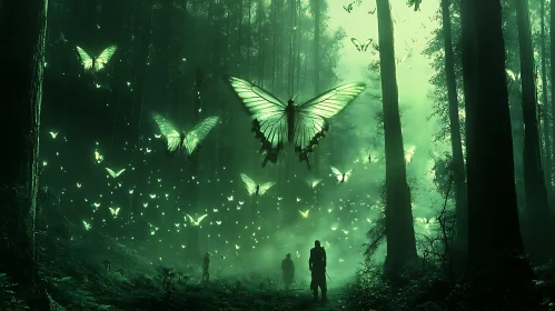 Mystical Forest Glade with Glowing Butterflies