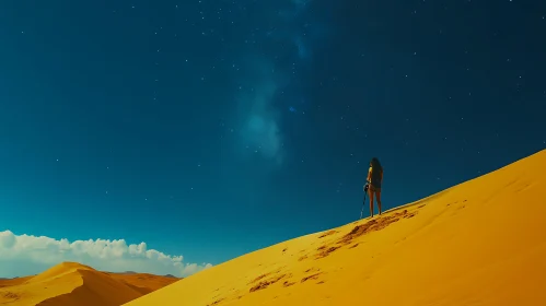 Woman Admiring Stars on Sand Dune