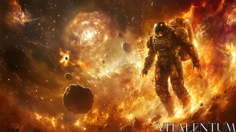 Cosmic Wanderer Amidst Celestial Flames