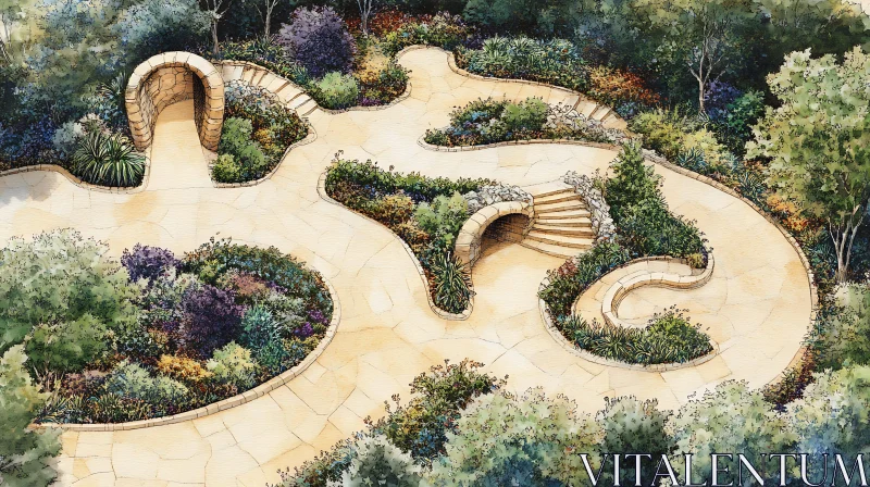 Aerial View of Tranquil Garden Landscape