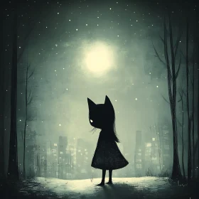 Midnight Silhouette: Feline Gaze