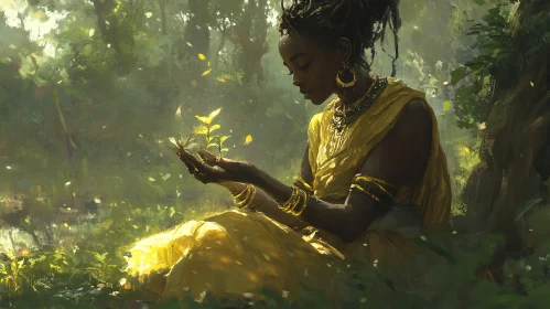 Woman Holding Sprout Art