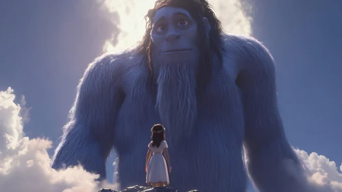 Yeti and Girl in a Sky Scene