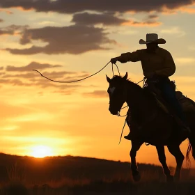 Equestrian Sunset: Cowboy on Horseback