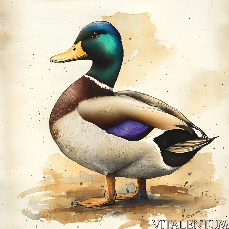 AI ART Mallard Duck Watercolor Illustration