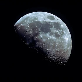 Moon's Textured Surface Against Black Void