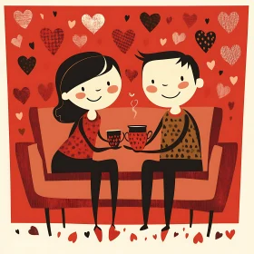 Whimsical Coffee Date with Cartoon Lovers